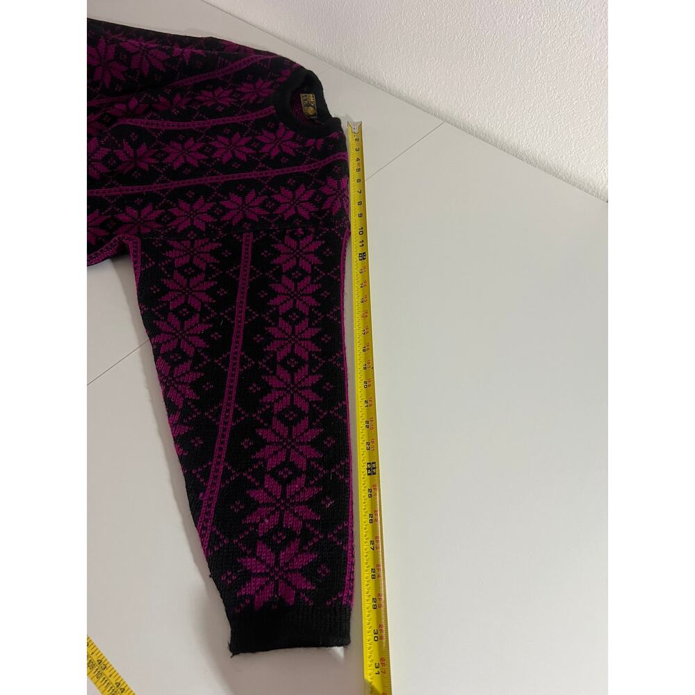 Nordstrikk Norway Sweater Women Large Virgin Wool Black Fuchsia Floral Pullover - Picture 12 of 14